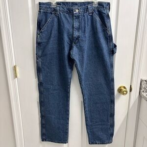 Wrangler Fleece Lined Carpenter Jeans Mens 34 x 32 Blue Denim Thick Cold Weather